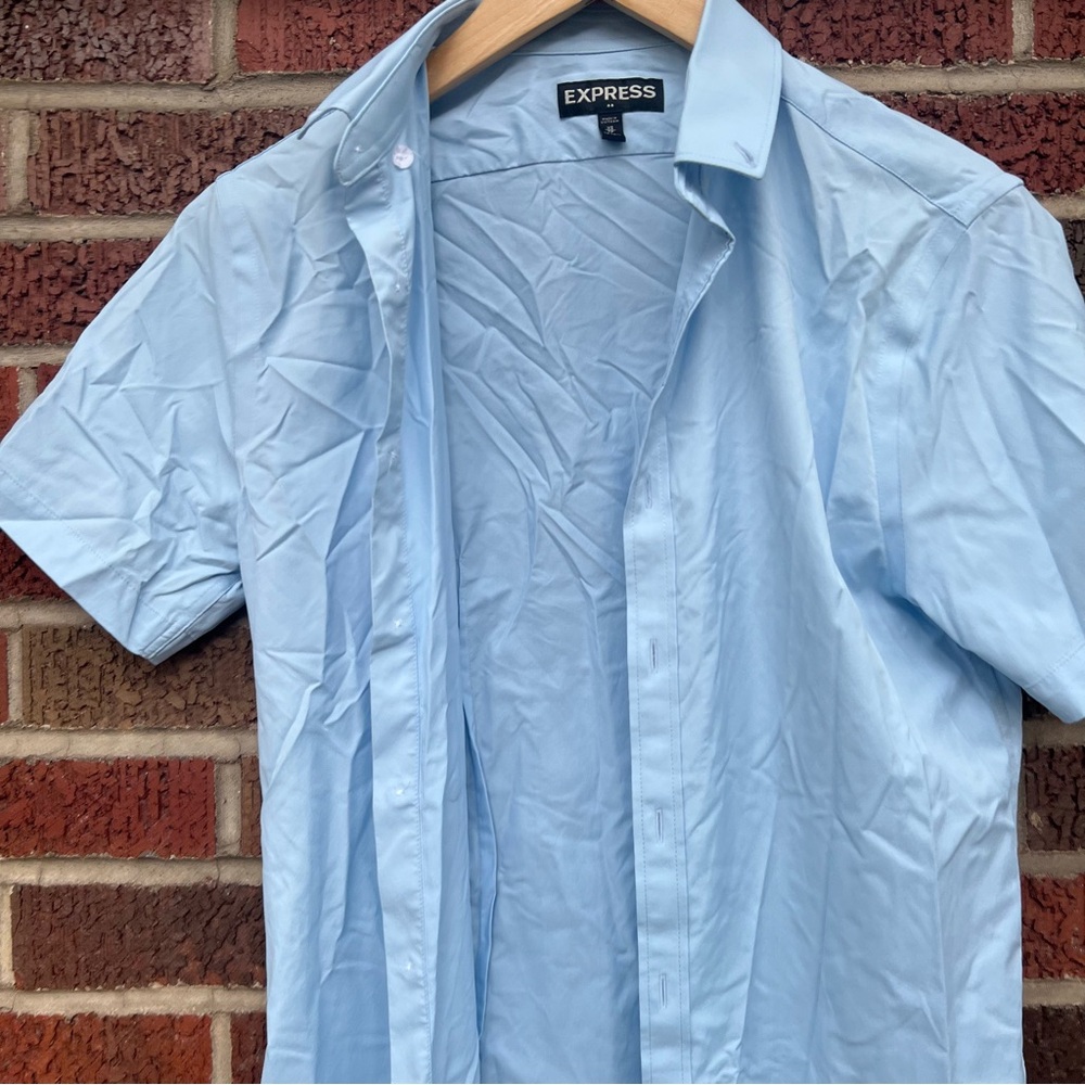 Express Sky Blue Collared Button Down Short Sleev… - image 2